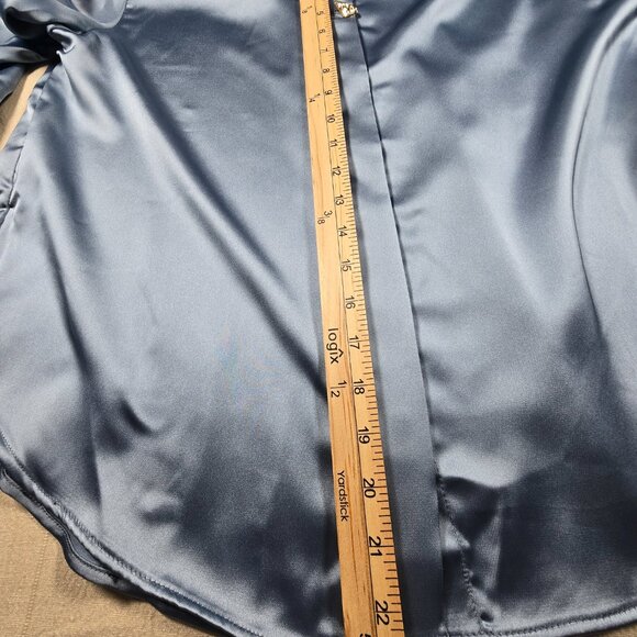 Zara Women Satin Blouse Shirt Blue Gold Button Size Medium NWOT 2138/748/431 - Picture 7 of 13